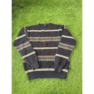 Vintage Nautica Striped Sweater Mens XL Knit Crewneck Y2K Cotton Hong Kong Navy